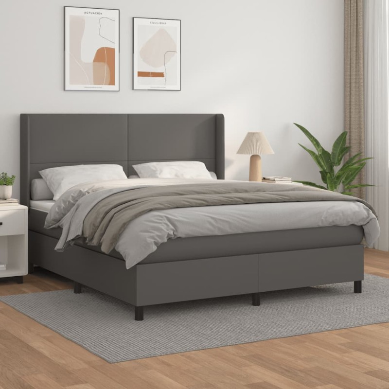 vidaXL Boxspringbett mit Matratze Grau 180x200 cm Kunstleder vidaXL Boxspringbett mit Matratze Grau 180x200 cm Kunstleder