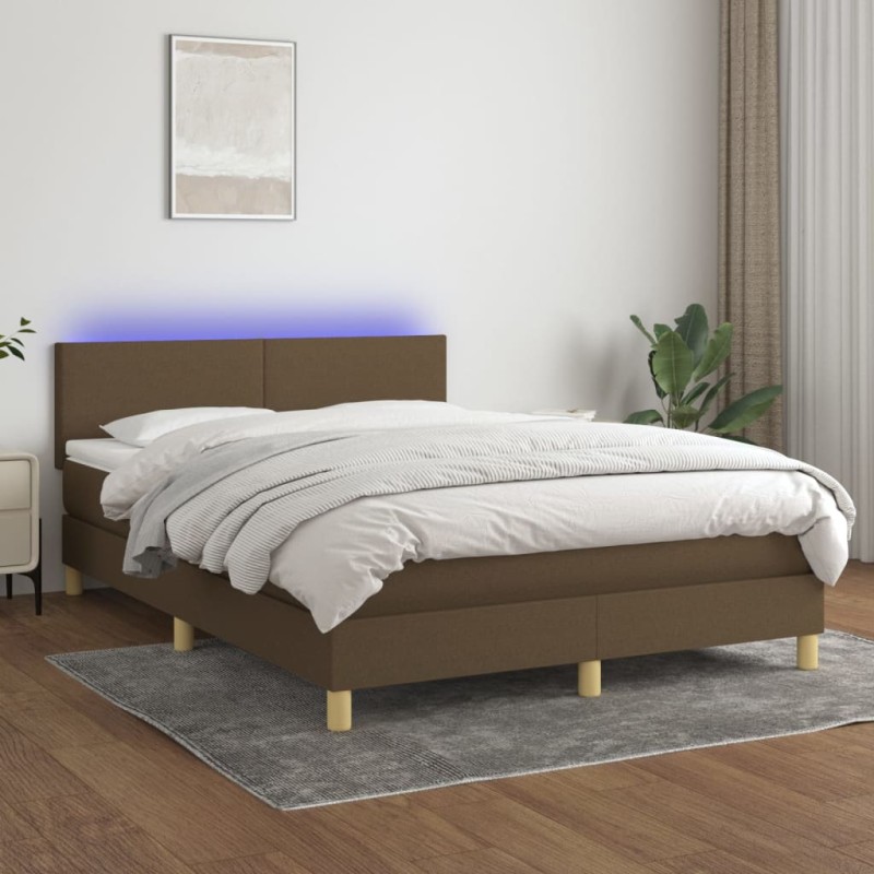 vidaXL Boxspringbett mit Matratze & LED Dunkelbraun 140x190 cm Stoff vidaXL Boxspringbett mit Matratze & LED Dunkelbraun 140x190 cm Stoff