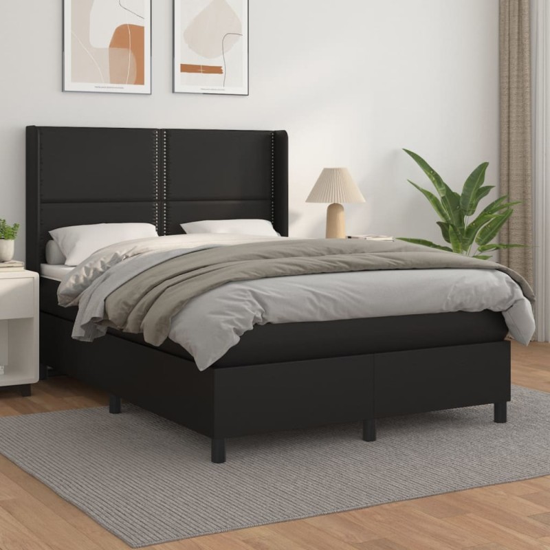 vidaXL Boxspringbett mit Matratze Schwarz 140x200 cm Kunstleder vidaXL Boxspringbett mit Matratze Schwarz 140x200 cm Kunstleder