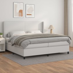 vidaXL Boxspringbett mit Matratze Weiß 200x200 cm Kunstleder
