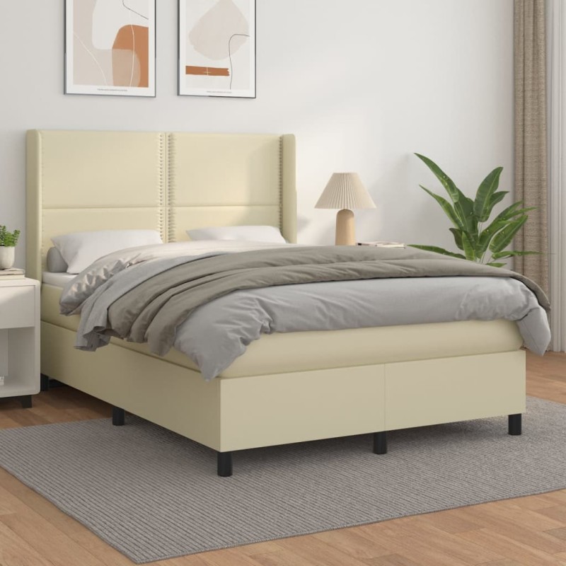 vidaXL Boxspringbett mit Matratze Creme 140x200 cm Kunstleder vidaXL Boxspringbett mit Matratze Creme 140x200 cm Kunstleder