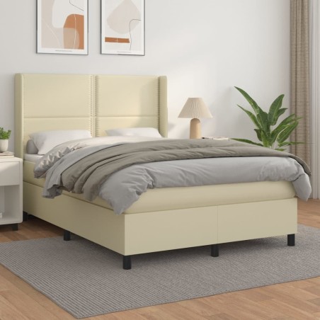 vidaXL Boxspringbett mit Matratze Creme 140x200 cm Kunstleder