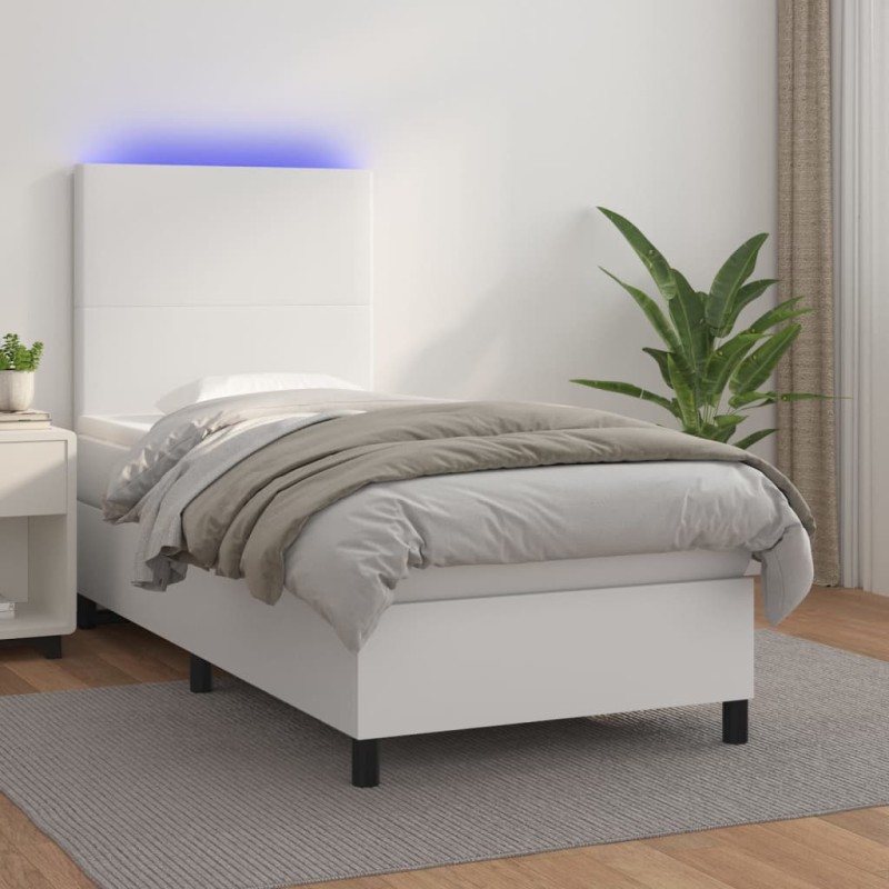 vidaXL Boxspringbett mit Matratze & LED Weiß 100x200 cm Kunstleder vidaXL Boxspringbett mit Matratze & LED Weiß 100x200 cm Kunstleder