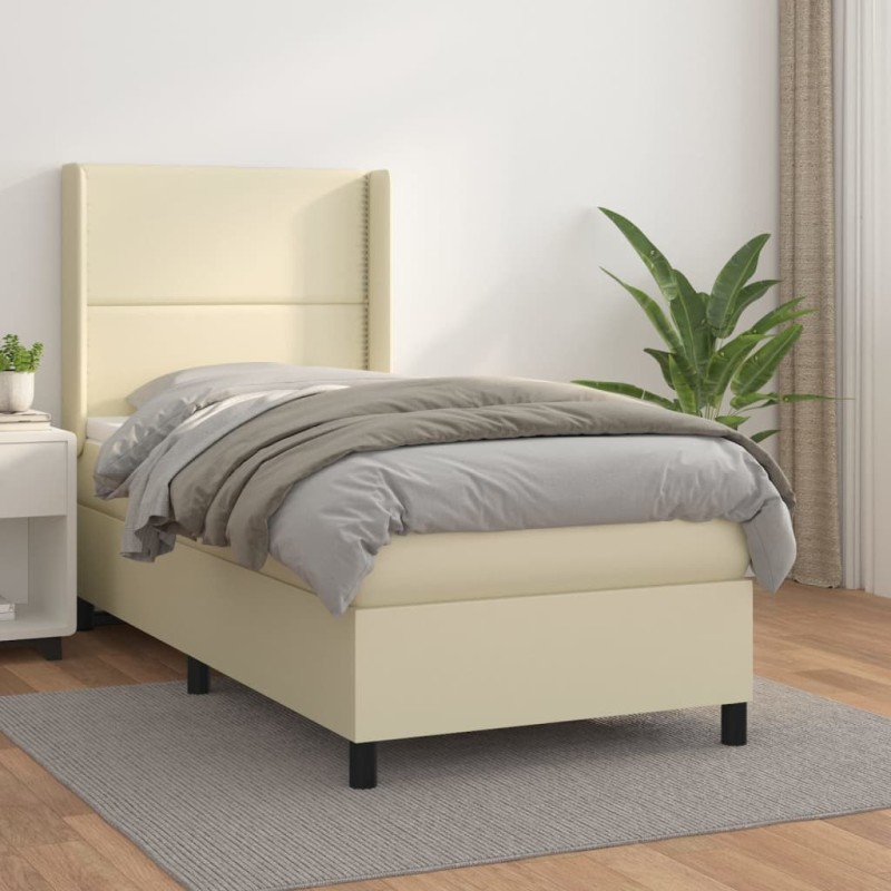 vidaXL Boxspringbett mit Matratze Creme 100x200 cm Kunstleder vidaXL Boxspringbett mit Matratze Creme 100x200 cm Kunstleder
