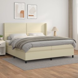 vidaXL Boxspringbett mit Matratze Creme 200x200 cm Kunstleder