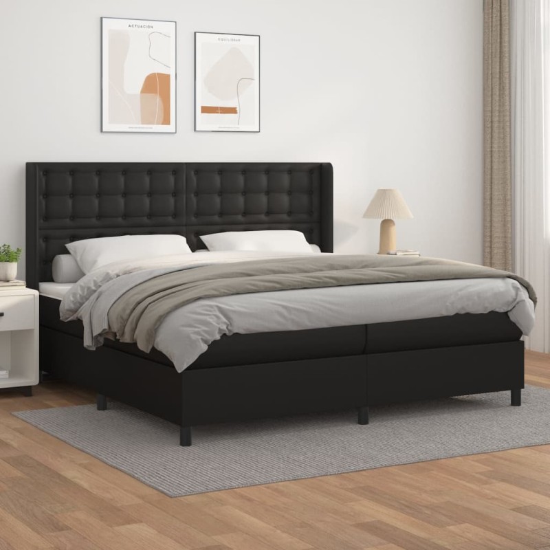 vidaXL Boxspringbett mit Matratze Schwarz 200x200 cm Kunstleder vidaXL Boxspringbett mit Matratze Schwarz 200x200 cm Kunstleder