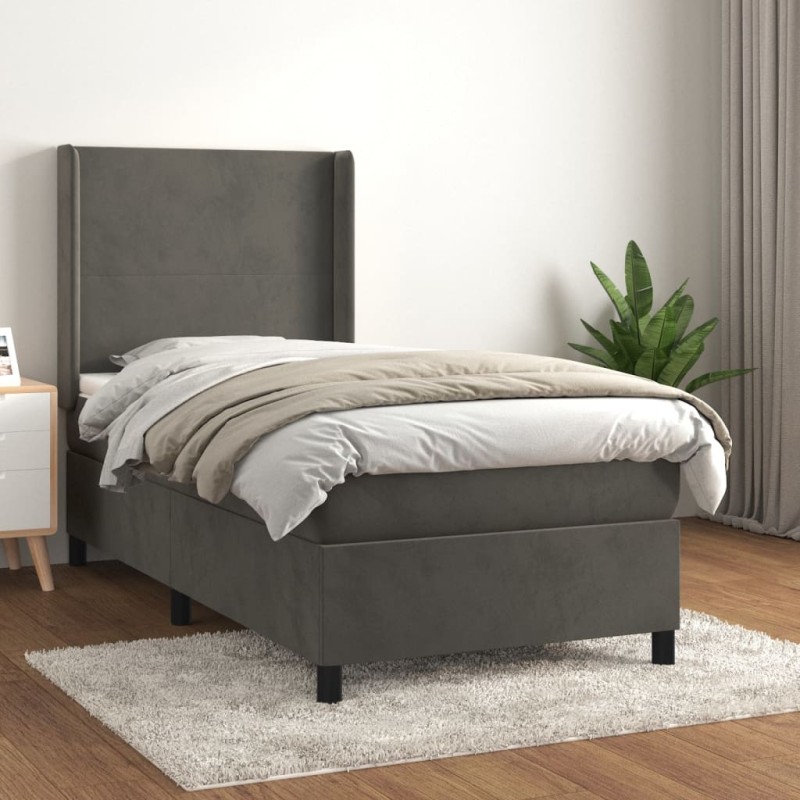 vidaXL Boxspringbett mit Matratze Dunkelgrau 90x200 cm Samt vidaXL Boxspringbett mit Matratze Dunkelgrau 90x200 cm Samt