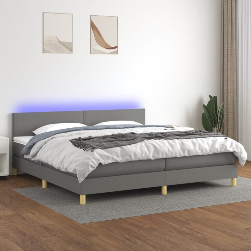 vidaXL Boxspringbett mit Matratze & LED Dunkelgrau 200x200 cm Stoff vidaXL Boxspringbett mit Matratze & LED Dunkelgrau 200x200 cm Stoff