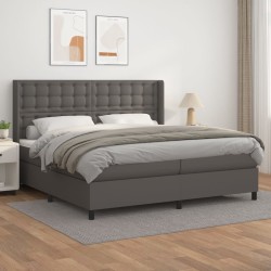 vidaXL Boxspringbett mit Matratze Grau 200x200 cm Kunstleder