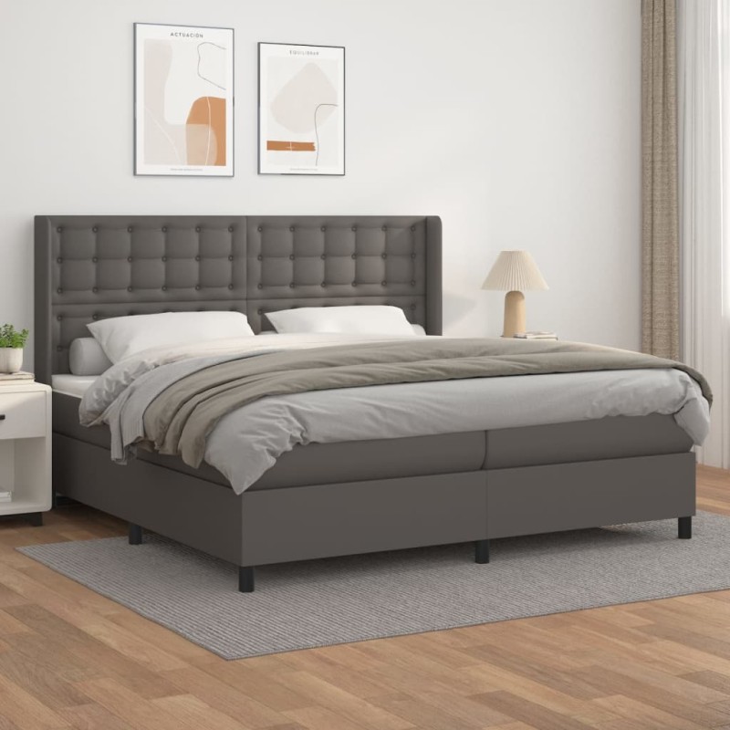 vidaXL Boxspringbett mit Matratze Grau 200x200 cm Kunstleder vidaXL Boxspringbett mit Matratze Grau 200x200 cm Kunstleder