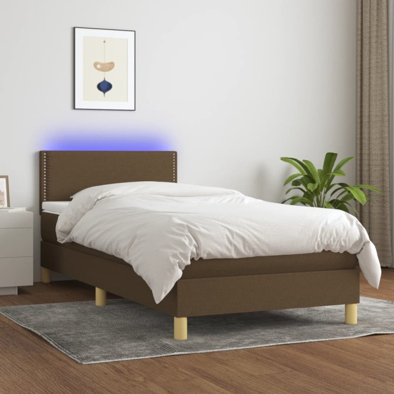 vidaXL Boxspringbett mit Matratze & LED Dunkelbraun 90x200 cm Stoff vidaXL Boxspringbett mit Matratze & LED Dunkelbraun 90x200 cm Stoff