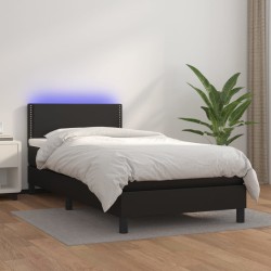 vidaXL Boxspringbett mit Matratze & LED Schwarz 80x200 cm Kunstleder