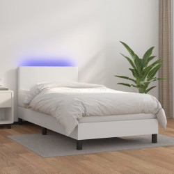 vidaXL Boxspringbett mit Matratze & LED Weiß 90x190 cm Kunstleder