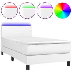 vidaXL Boxspringbett mit Matratze & LED Weiß 90x190 cm Kunstleder