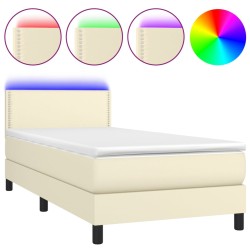 vidaXL Boxspringbett mit Matratze & LED Creme 90x200 cm Kunstleder