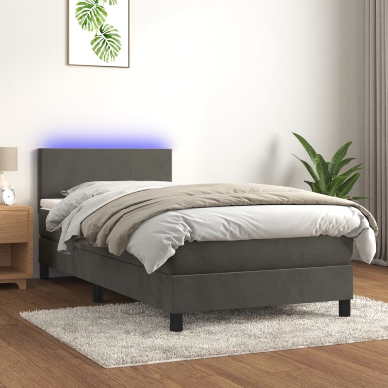 vidaXL Boxspringbett mit Matratze & LED Dunkelgrau 80x200 cm Samt vidaXL Boxspringbett mit Matratze & LED Dunkelgrau 80x200 cm Samt