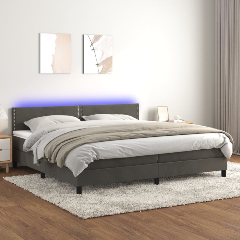 vidaXL Boxspringbett mit Matratze & LED Dunkelgrau 200x200 cm Samt vidaXL Boxspringbett mit Matratze & LED Dunkelgrau 200x200 cm Samt
