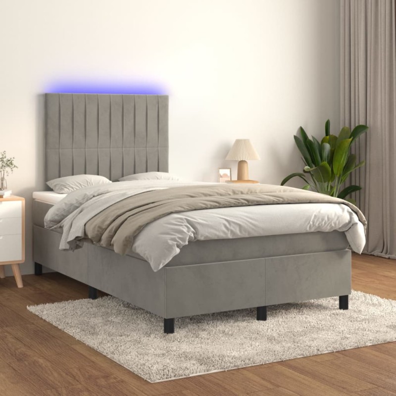 vidaXL Boxspringbett mit Matratze & LED Hellgrau 120x200 cm Samt vidaXL Boxspringbett mit Matratze & LED Hellgrau 120x200 cm Samt