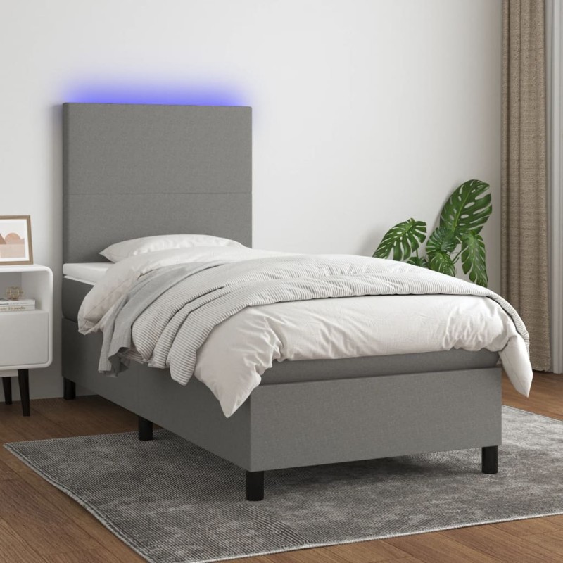 vidaXL Boxspringbett mit Matratze & LED Dunkelgrau 90x190 cm Stoff vidaXL Boxspringbett mit Matratze & LED Dunkelgrau 90x190 cm Stoff