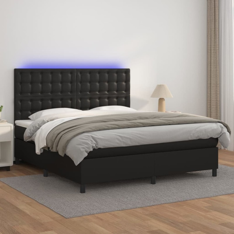 vidaXL Boxspringbett mit Matratze & LED Schwarz 160x200 cm Kunstleder vidaXL Boxspringbett mit Matratze & LED Schwarz 160x200 cm Kunstleder
