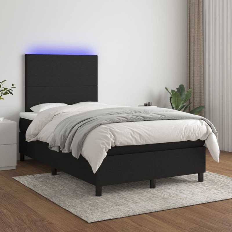 vidaXL Boxspringbett mit Matratze & LED Schwarz 120x200 cm Stoff vidaXL Boxspringbett mit Matratze & LED Schwarz 120x200 cm Stoff
