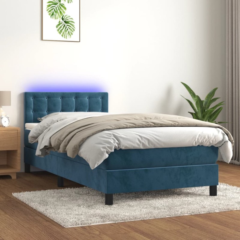vidaXL Boxspringbett mit Matratze & LED Dunkelblau 100x200 cm Samt vidaXL Boxspringbett mit Matratze & LED Dunkelblau 100x200 cm Samt