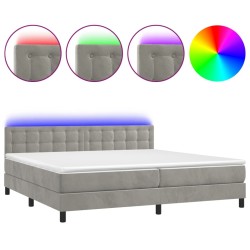 vidaXL Boxspringbett mit Matratze & LED Hellgrau 200x200 cm Samt