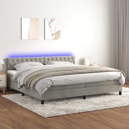 vidaXL Boxspringbett mit Matratze & LED Hellgrau 200x200 cm Samt