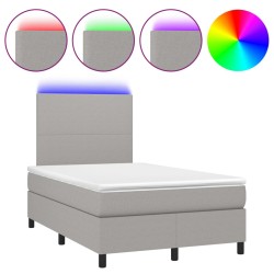 vidaXL Boxspringbett mit Matratze & LED Hellgrau 120x200 cm Stoff