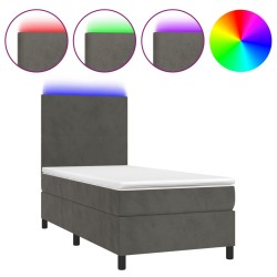 vidaXL Boxspringbett mit Matratze & LED Dunkelgrau 80x200 cm Samt