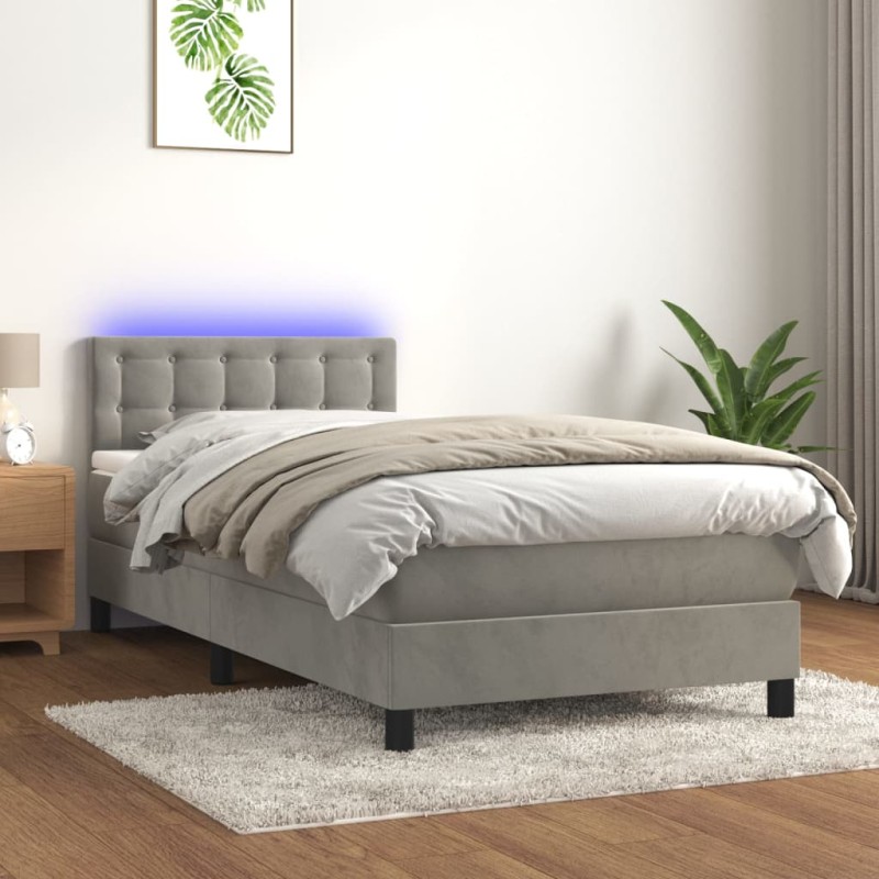 vidaXL Boxspringbett mit Matratze & LED Hellgrau 90x200 cm Samt vidaXL Boxspringbett mit Matratze & LED Hellgrau 90x200 cm Samt