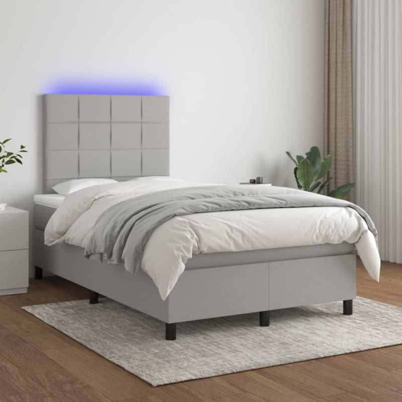 vidaXL Boxspringbett mit Matratze & LED Hellgrau 120x200 cm Stoff vidaXL Boxspringbett mit Matratze & LED Hellgrau 120x200 cm Stoff