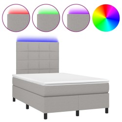 vidaXL Boxspringbett mit Matratze & LED Hellgrau 120x200 cm Stoff