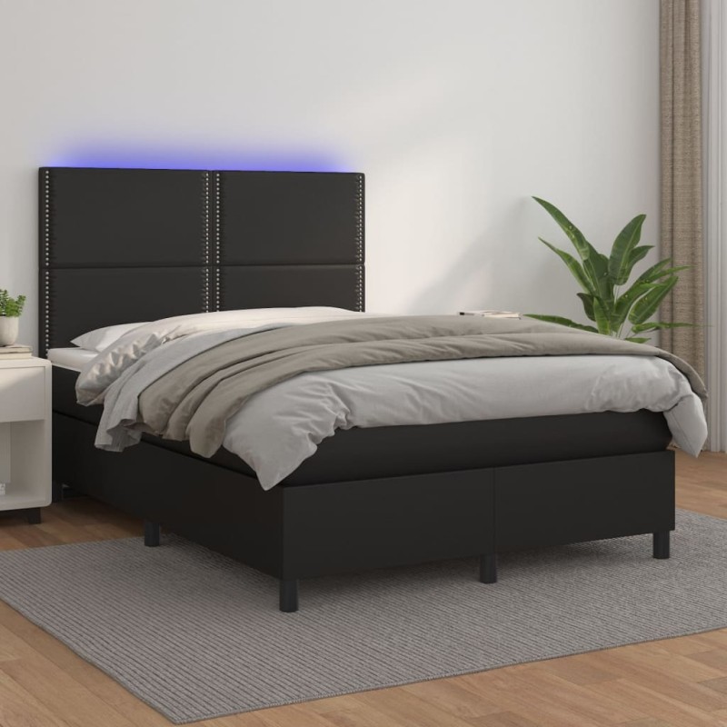 vidaXL Boxspringbett mit Matratze & LED Schwarz 140x190 cm Kunstleder vidaXL Boxspringbett mit Matratze & LED Schwarz 140x190 cm Kunstleder