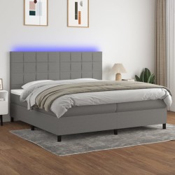 vidaXL Boxspringbett mit Matratze & LED Dunkelgrau 200x200 cm Stoff