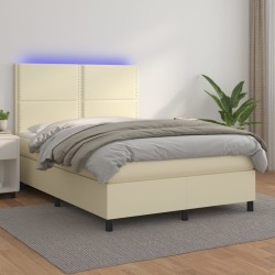 vidaXL Boxspringbett mit Matratze & LED Creme 140x200 cm Kunstleder