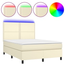 vidaXL Boxspringbett mit Matratze & LED Creme 140x200 cm Kunstleder
