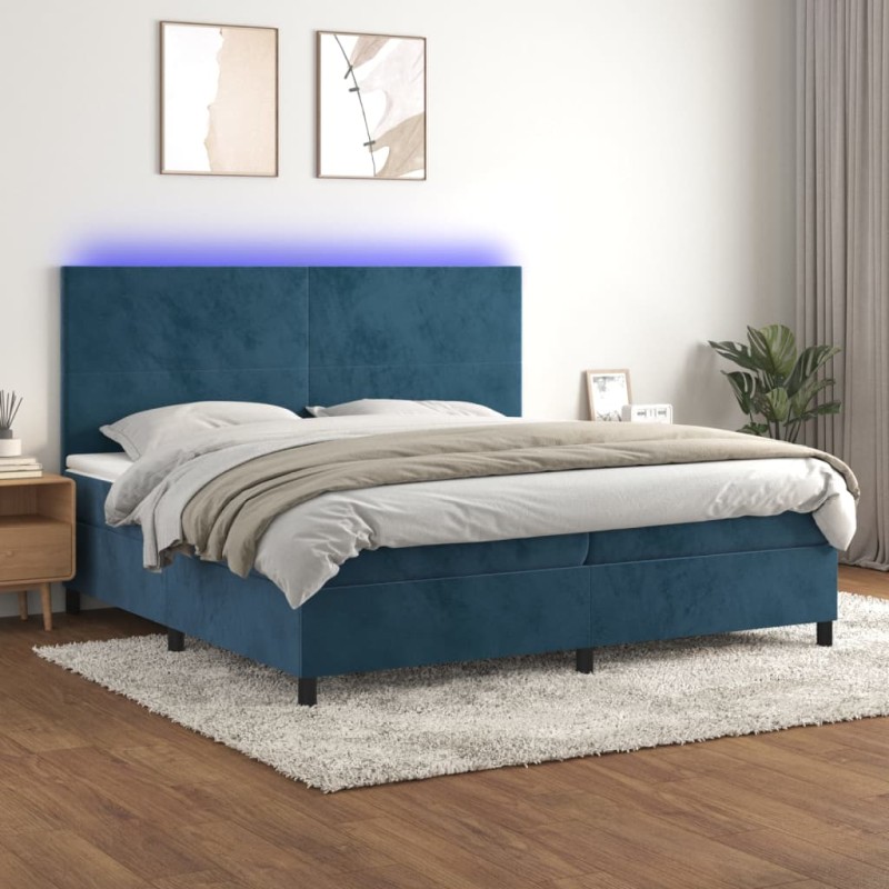 vidaXL Boxspringbett mit Matratze & LED Dunkelblau 200x200 cm Samt vidaXL Boxspringbett mit Matratze & LED Dunkelblau 200x200 cm Samt
