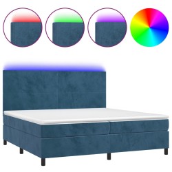 vidaXL Boxspringbett mit Matratze & LED Dunkelblau 200x200 cm Samt