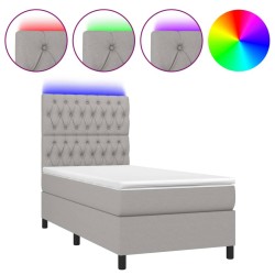 vidaXL Boxspringbett mit Matratze & LED Hellgrau 80x200 cm Stoff