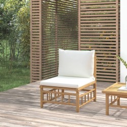 vidaXL Garten-Mittelsofa mit Cremeweißen Kissen Bambus