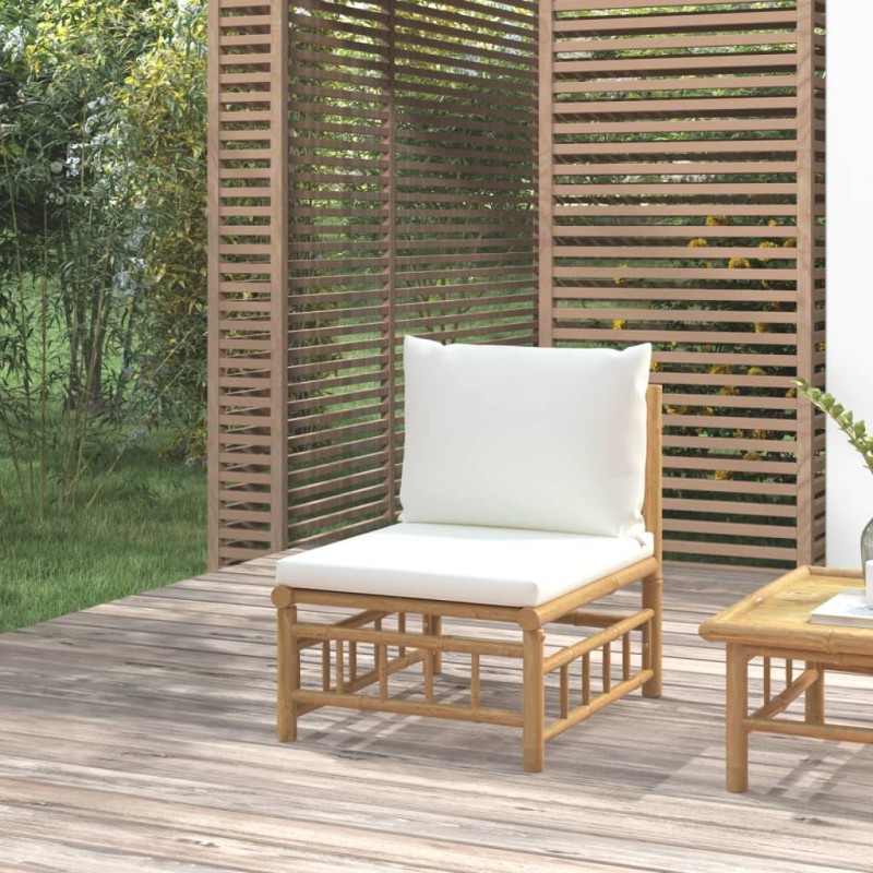 vidaXL Garten-Mittelsofa mit Cremeweißen Kissen Bambus vidaXL Garten-Mittelsofa mit Cremeweißen Kissen Bambus