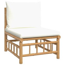 vidaXL Garten-Mittelsofa mit Cremeweißen Kissen Bambus