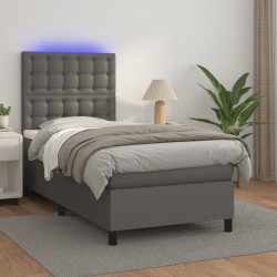 vidaXL Boxspringbett mit Matratze & LED Grau 90x200 cm Kunstleder