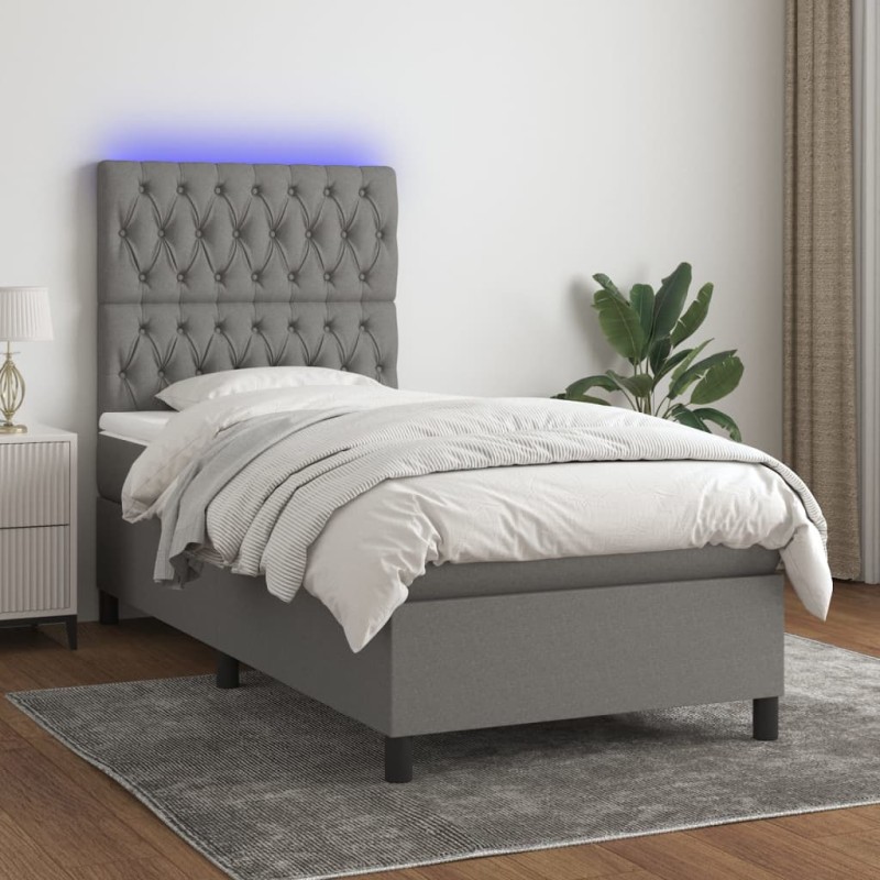 vidaXL Boxspringbett mit Matratze & LED Dunkelgrau 80x200 cm Stoff vidaXL Boxspringbett mit Matratze & LED Dunkelgrau 80x200 cm Stoff