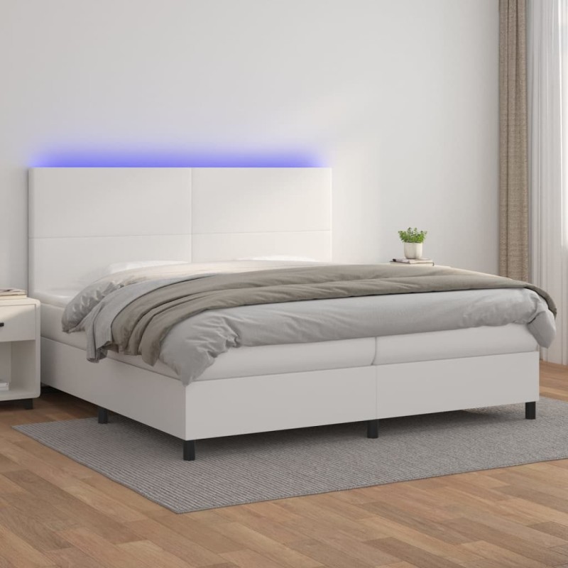 vidaXL Boxspringbett mit Matratze & LED Weiß 200x200 cm Kunstleder vidaXL Boxspringbett mit Matratze & LED Weiß 200x200 cm Kunstleder