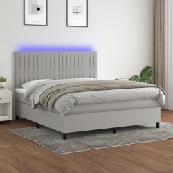 vidaXL Boxspringbett mit Matratze & LED Hellgrau 180x200 cm Stoff