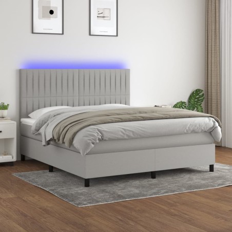 vidaXL Boxspringbett mit Matratze & LED Hellgrau 180x200 cm Stoff