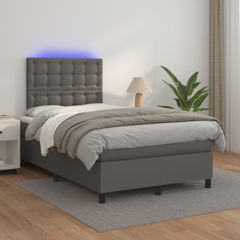 vidaXL Boxspringbett mit Matratze & LED Grau 120x200 cm Kunstleder vidaXL Boxspringbett mit Matratze & LED Grau 120x200 cm Kunstleder
