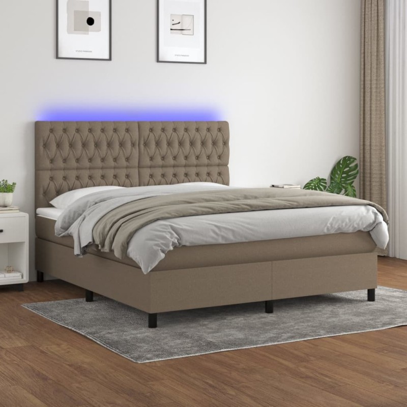 vidaXL Boxspringbett mit Matratze & LED Taupe 180x200 cm Stoff vidaXL Boxspringbett mit Matratze & LED Taupe 180x200 cm Stoff